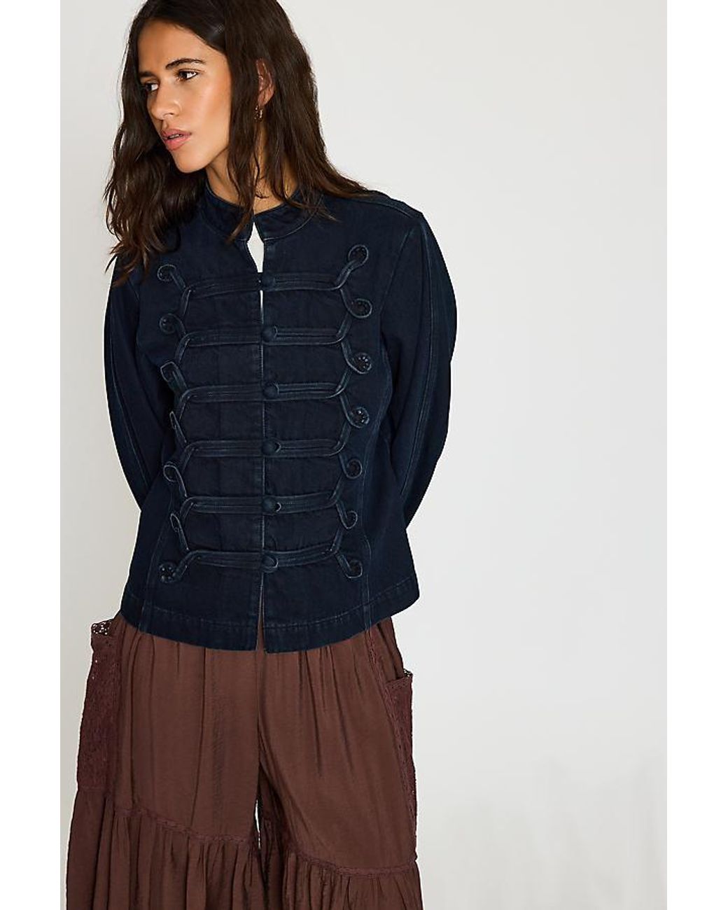 By Anthropologie Blue Denim Military Jacket