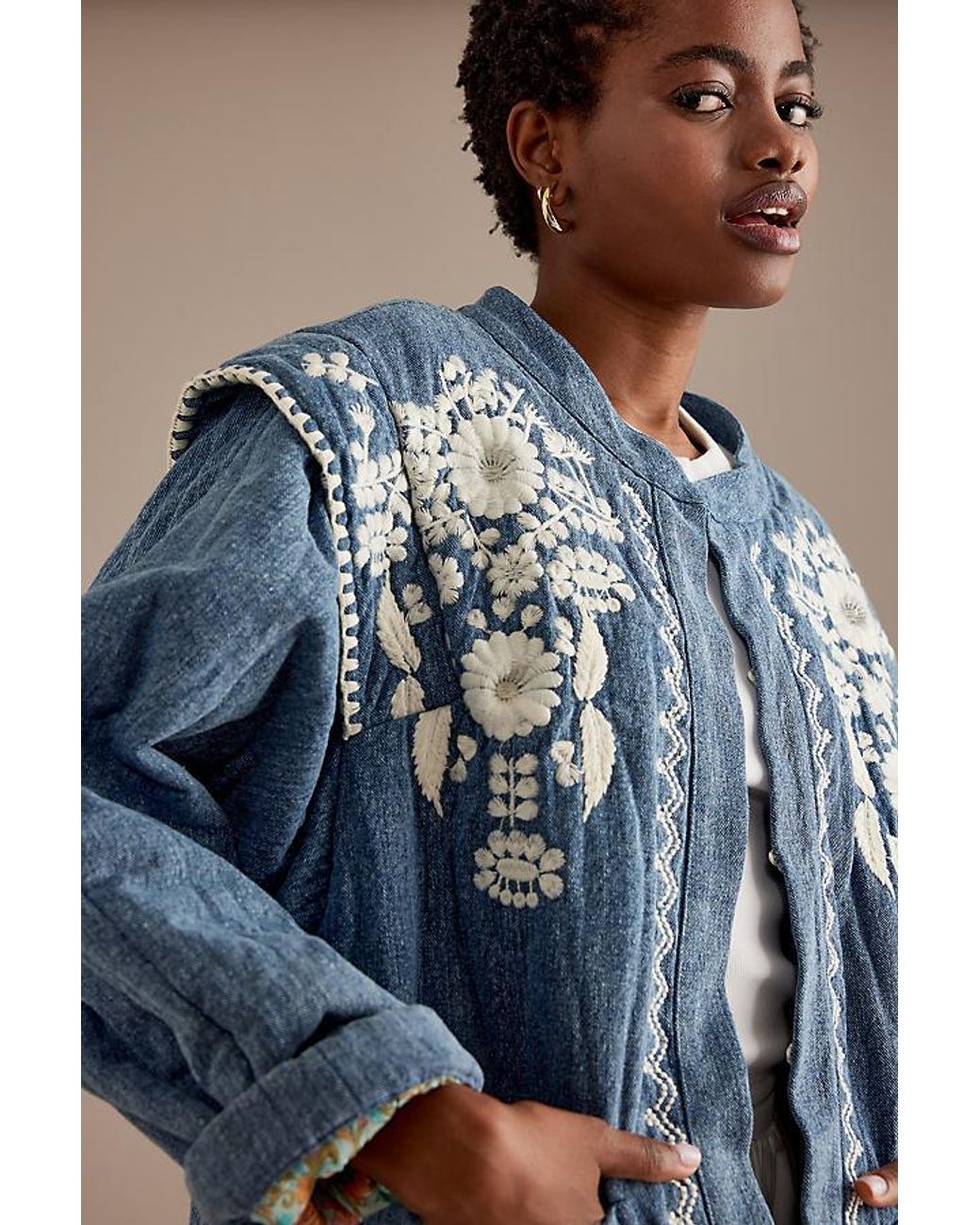 Louise Misha Maurice Embroidered Quilted Jacket in Blue | Lyst UK
