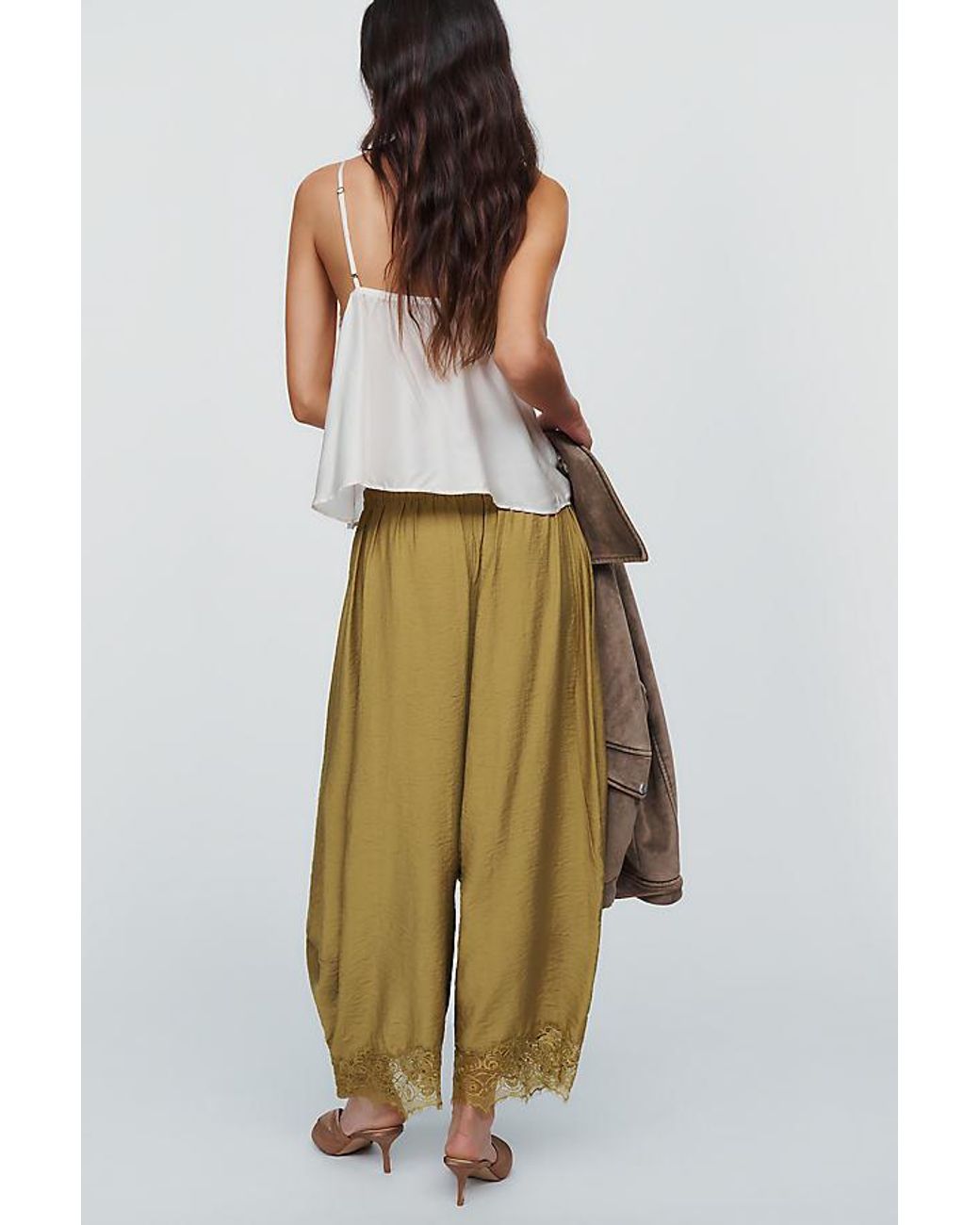 By Anthropologie Natural Reverie Cropped Lace-Hem Trousers