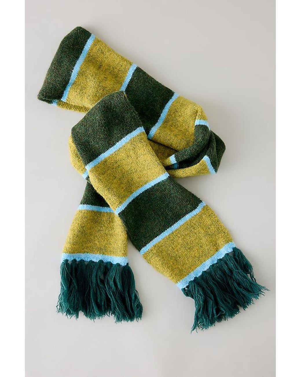 By Anthropologie Green Fringe Stripe Skinny Scarf