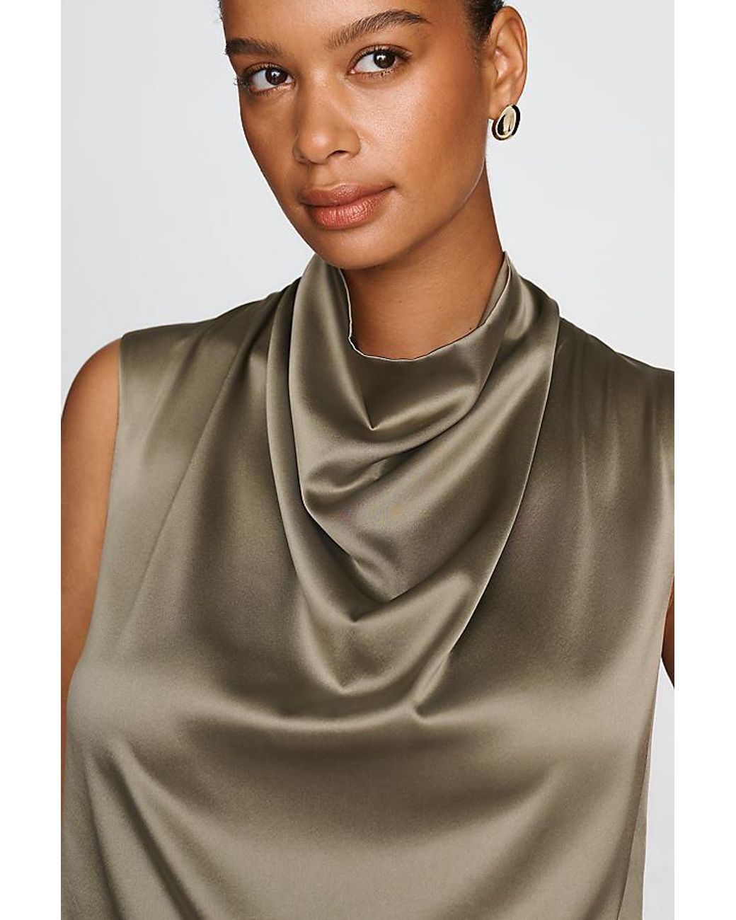 By Anthropologie Green Stretch Silk Cowl-Neck Top