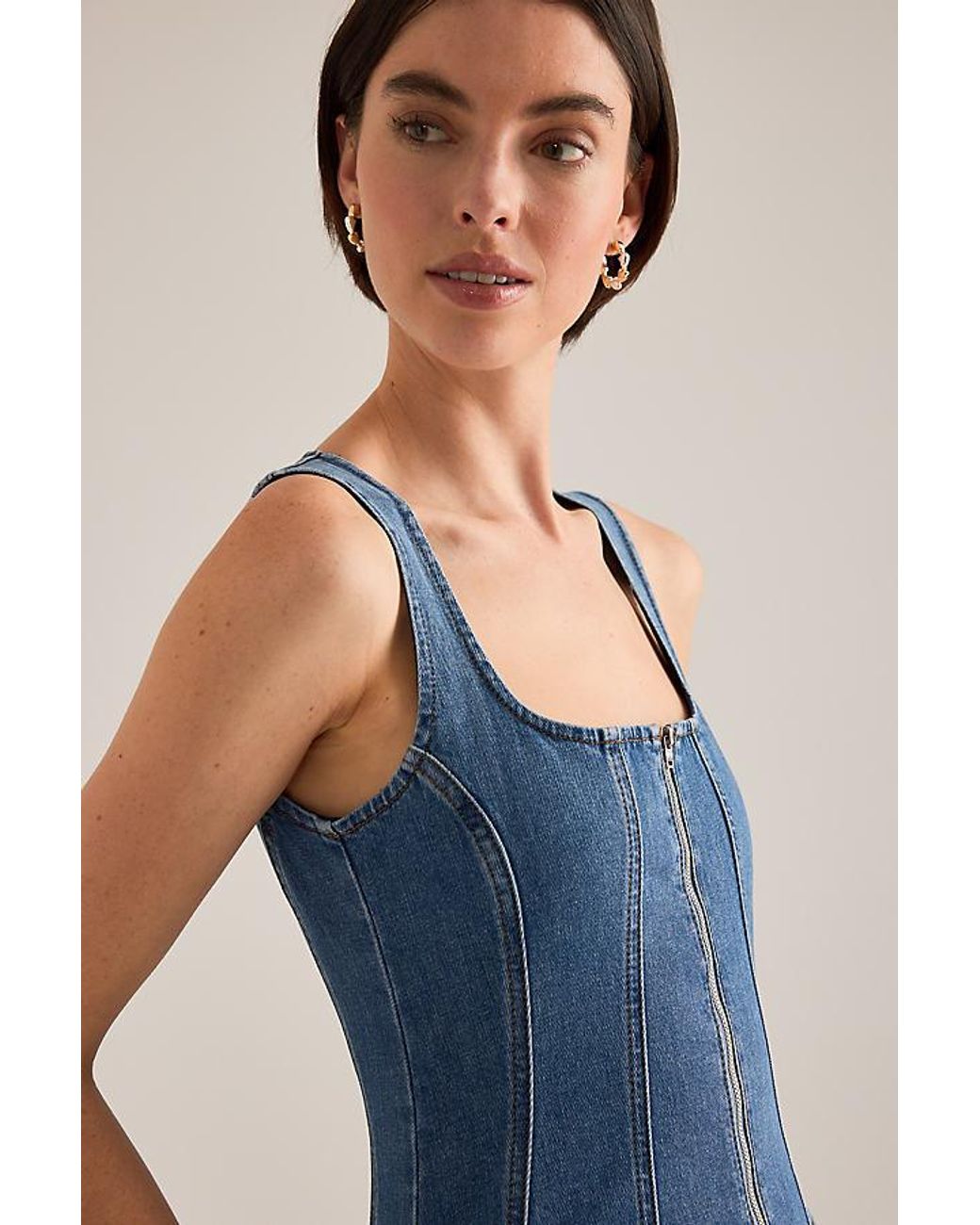 Pilcro Blue Denim Zip-Front Midi Dress