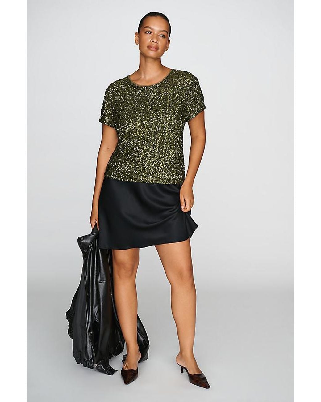 Maeve Black Sequin Muscle T-Shirt