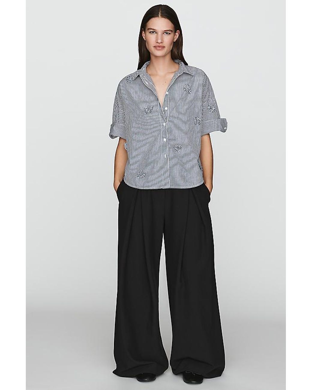 Maeve Gray The Mabel 3D Flower Boxy Oxford Shirt By