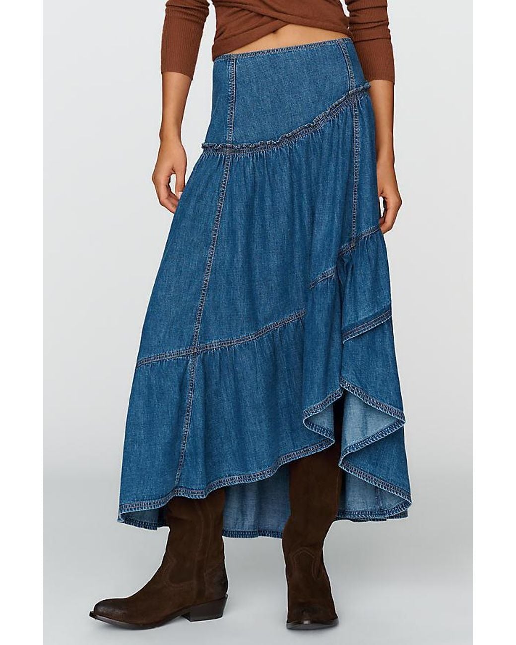 Pilcro Blue Denim Asymmetrical Tiered Skirt