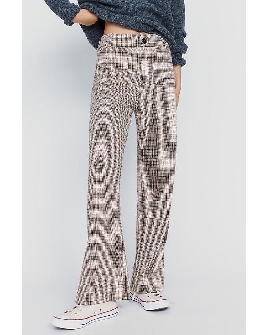 Maeve Blue The Colette Houndstooth Full-Length Wide-Leg Trousers By