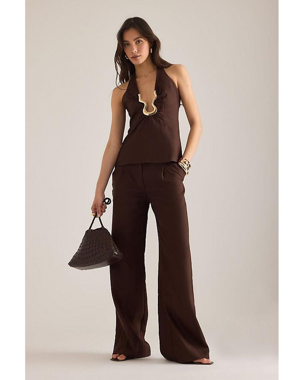 Bardot Brown Cavarly Linen Halter Top