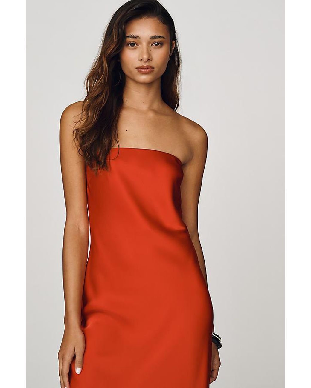 By Anthropologie Red The Fleur Strapless Satin Maxi Slip Dress