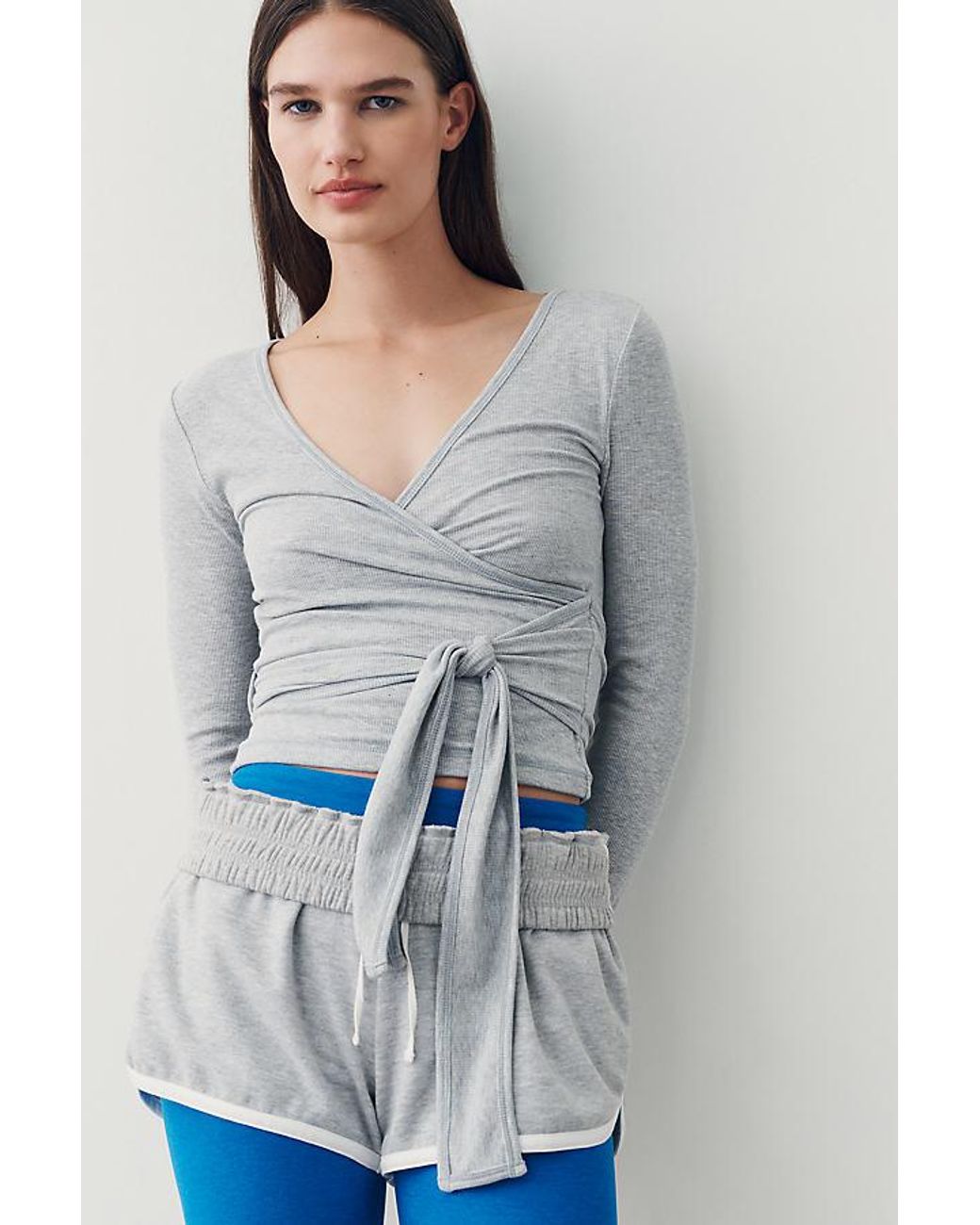 Daily Practice Blue Surplice Wrap-Front Top