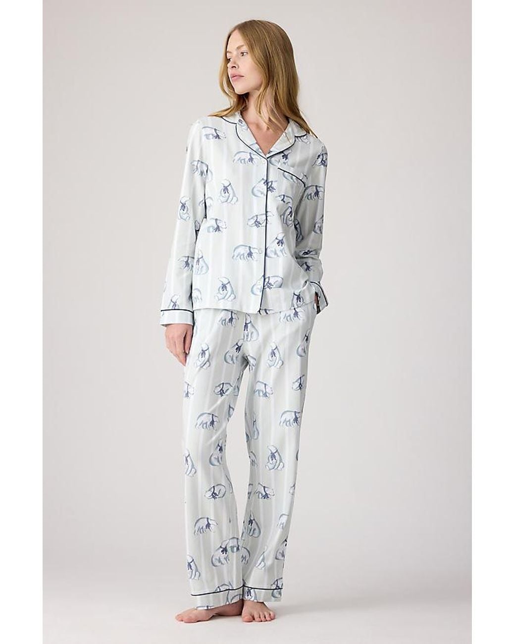 Chelsea Peers White Polar Bear Stripe Print Long Pyjama Set