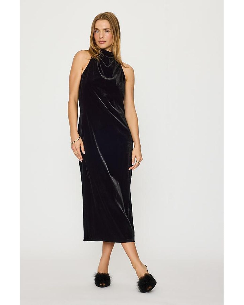 By Anthropologie Black Tallulah Velvet Halter Midi Dress