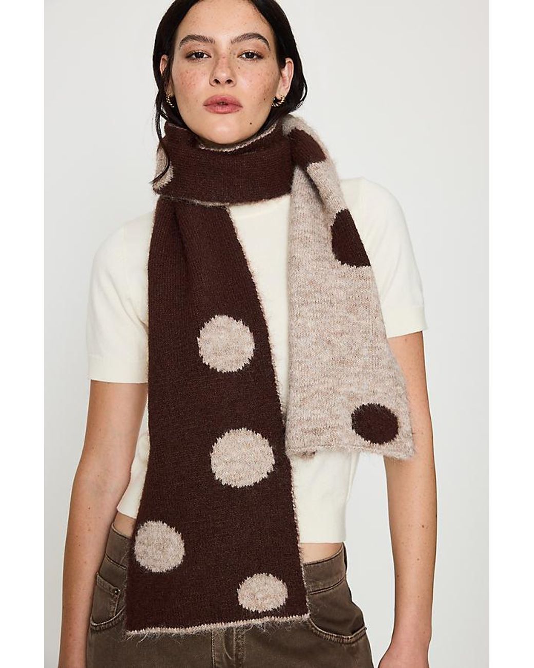 By Anthropologie Brown Polka Dot Scarf