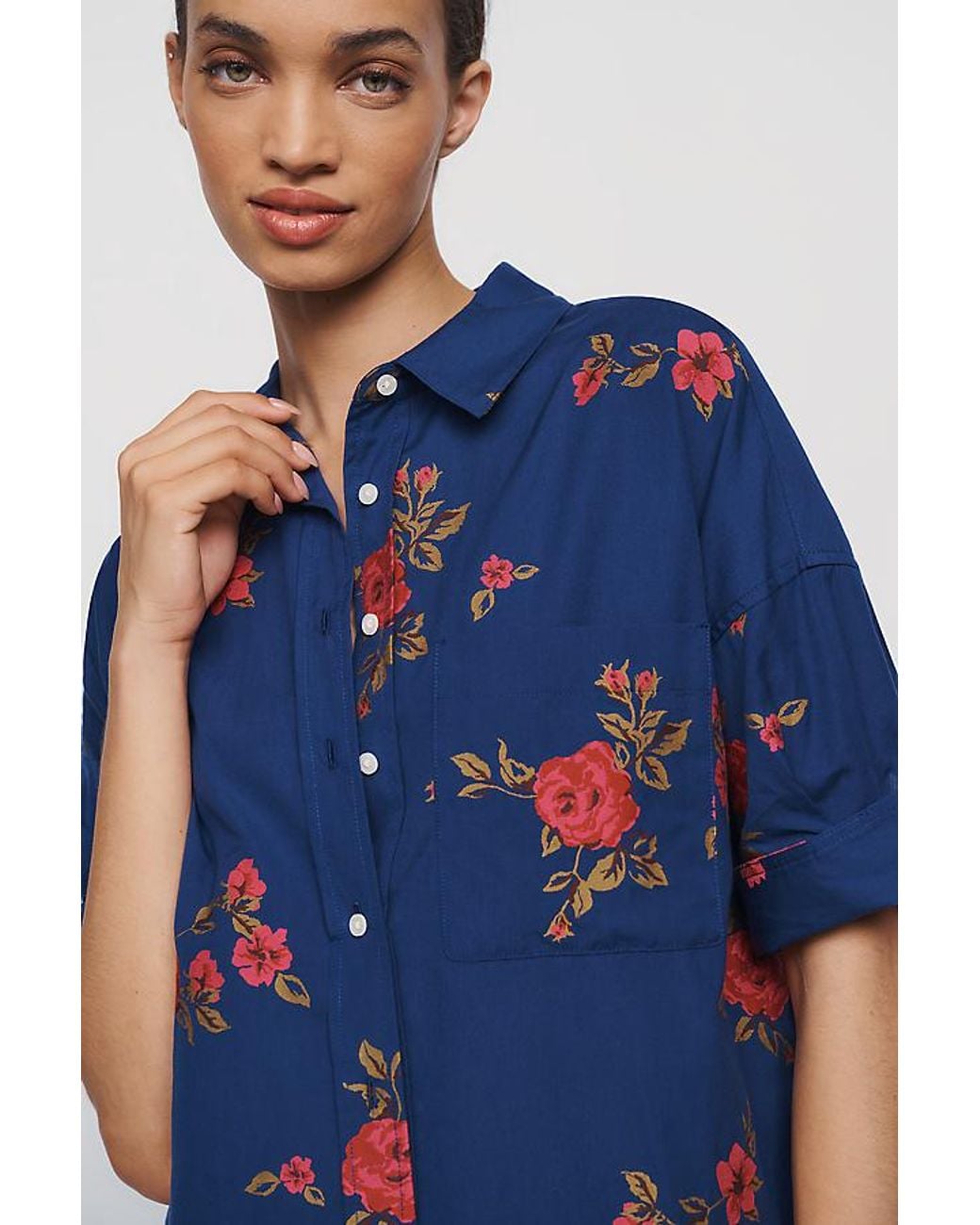 Maeve Blue The Mabel 100% Cotton Printed Buttondown Shirt By