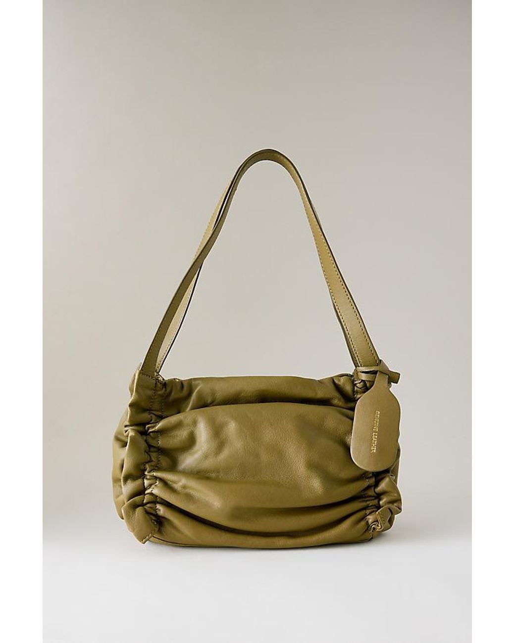 By Anthropologie Green Ruched Leather Shoulder Bag