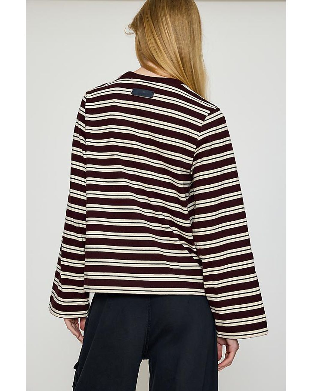 Barbour Gray Maplewood Stripe 100% Cotton Long-Sleeve Top