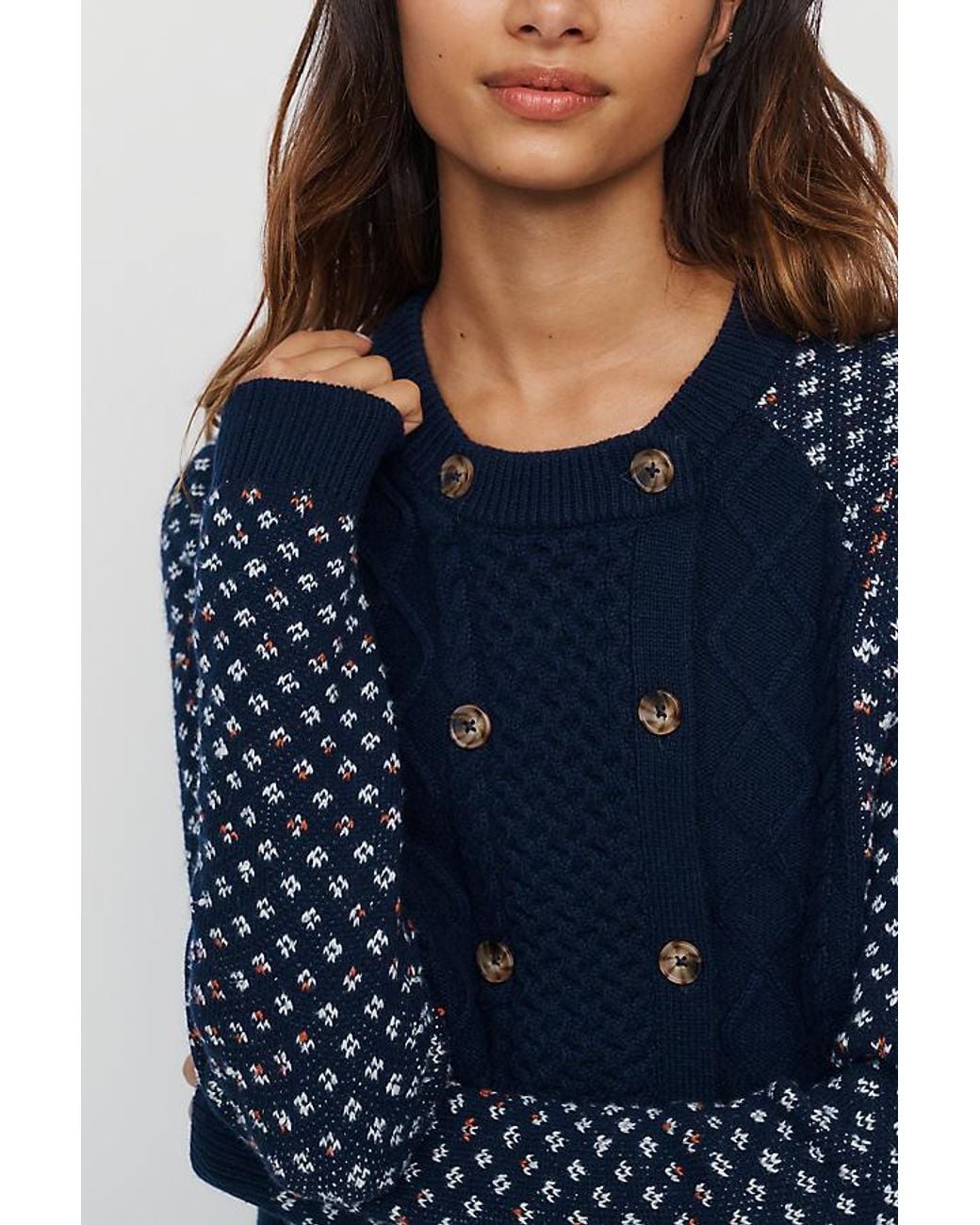 Maeve Blue Cotton-Wool Blend Double Breasted Cardigan