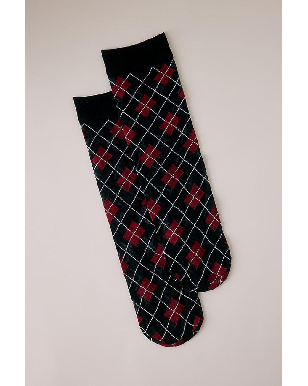 By Anthropologie Black Argyle Sheer Calf Length Socks