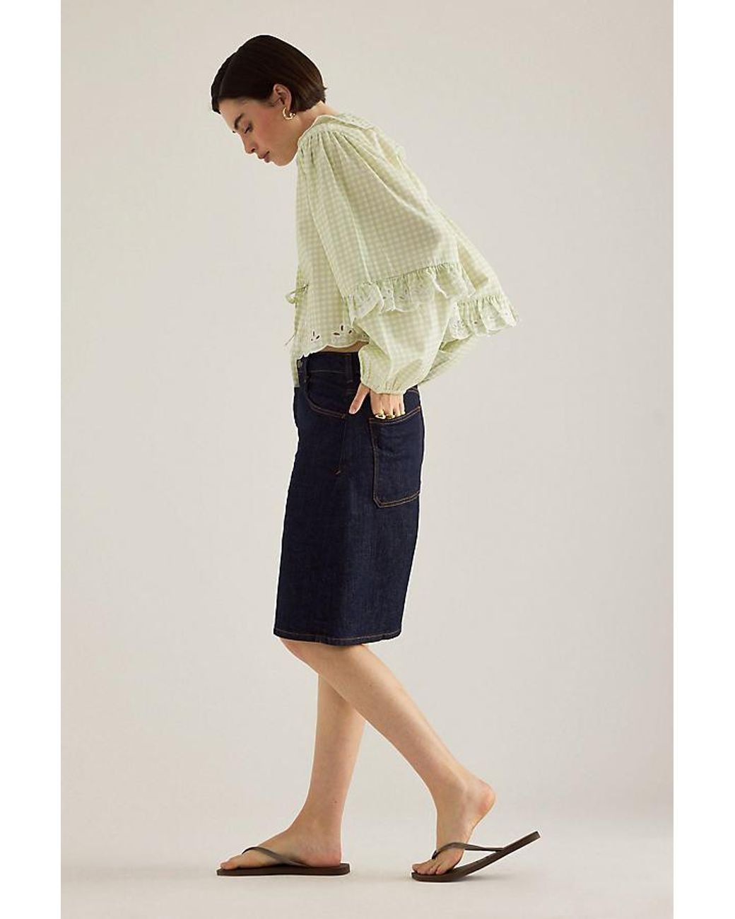 By Anthropologie Natural Gingham Tie-Front Blouse