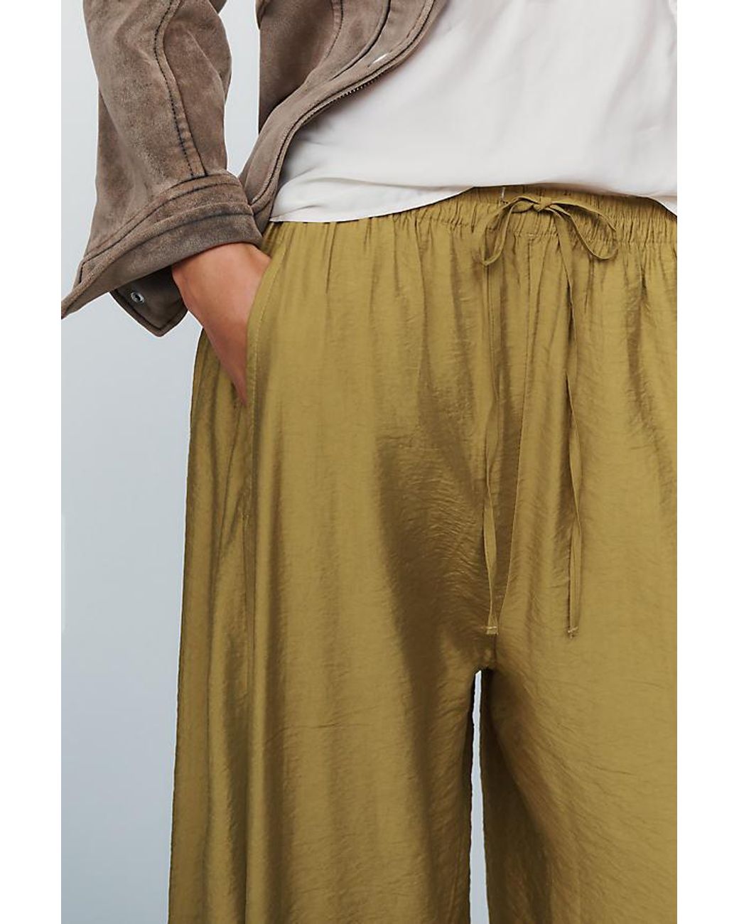 By Anthropologie Natural Reverie Cropped Lace-Hem Trousers