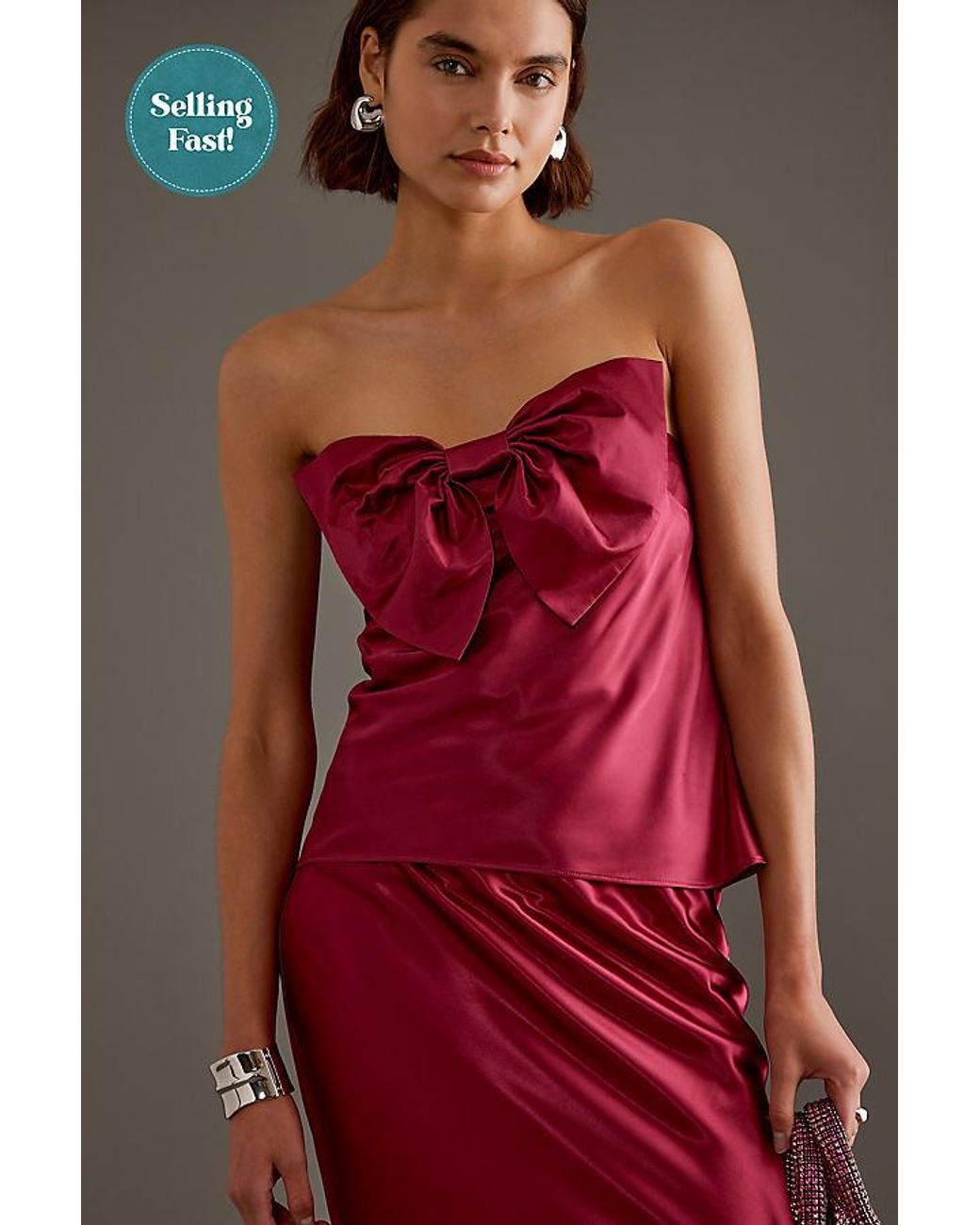red satin bandeau top