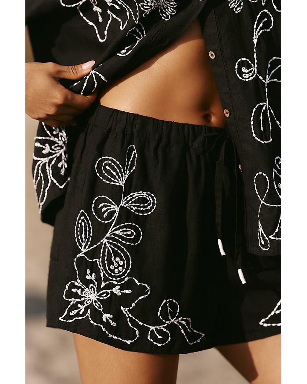 Celandine Black Embroidered Shorts