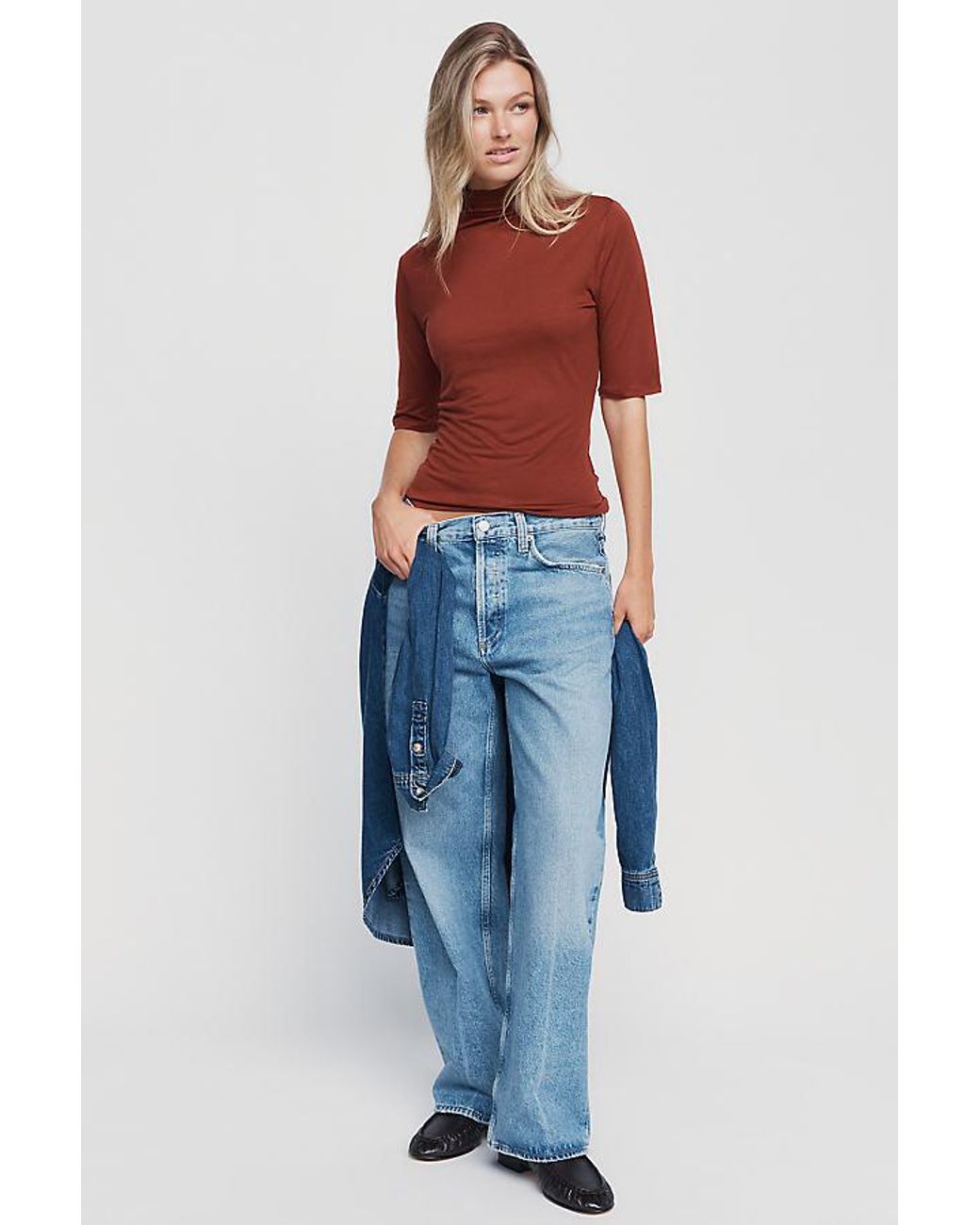 Pilcro Red Hartley Wool-Blend Tissue Weight Mock-Neck Top