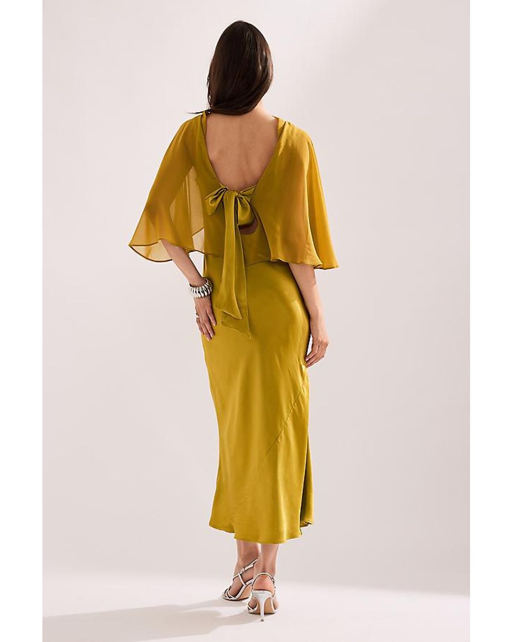 By Anthropologie Yellow Casey Cape Overlay Satin Midi Dress