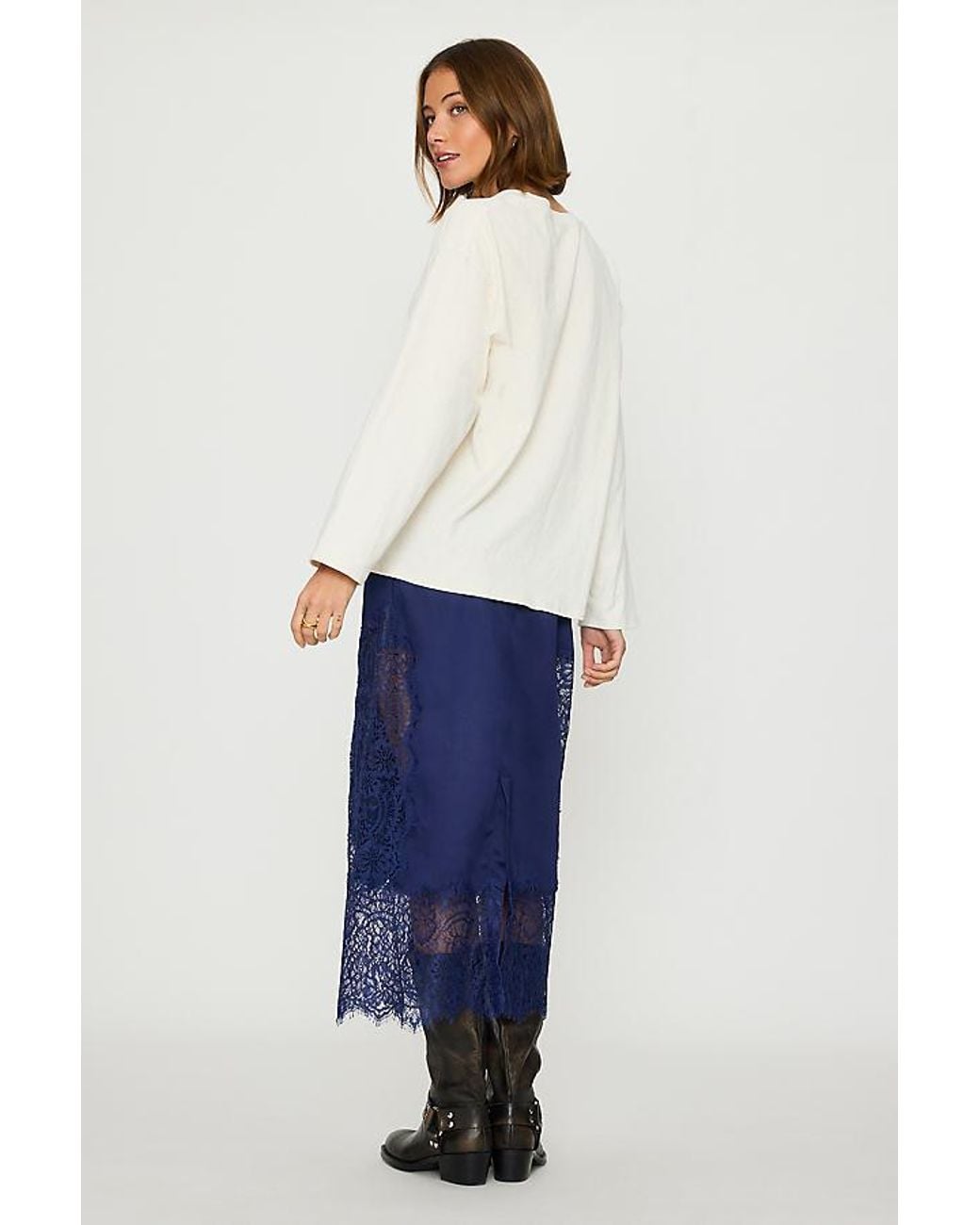 Bl-nk Blue Millie Lace-Trim Midi Skirt