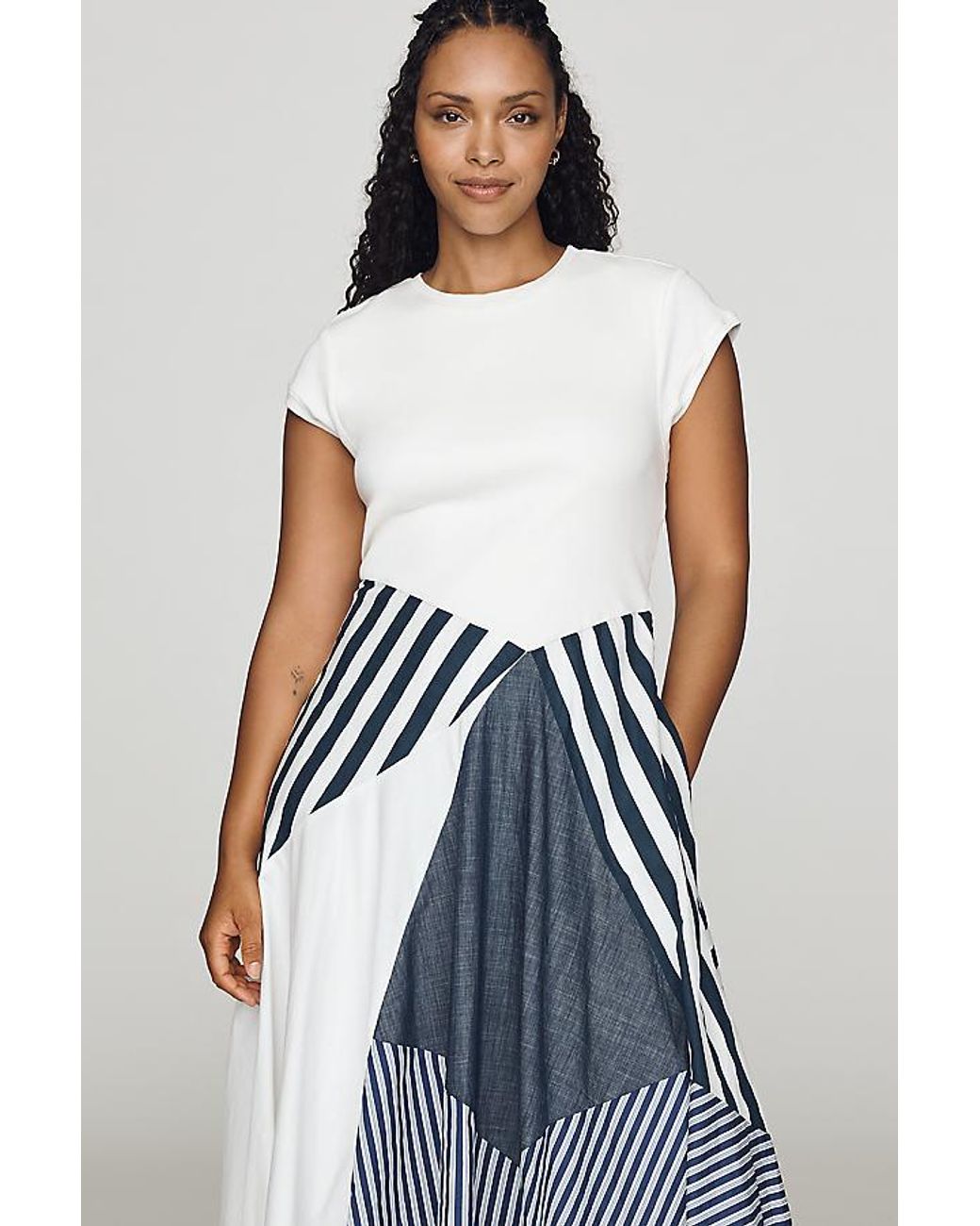 Maeve Multicolor Twofer Patchwork Midi Dress
