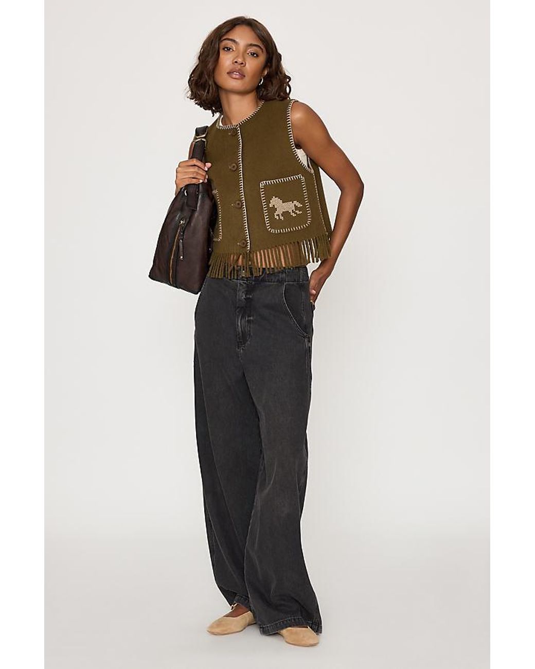 The Tiny Big Sister Brown Horse Embroidered Vest