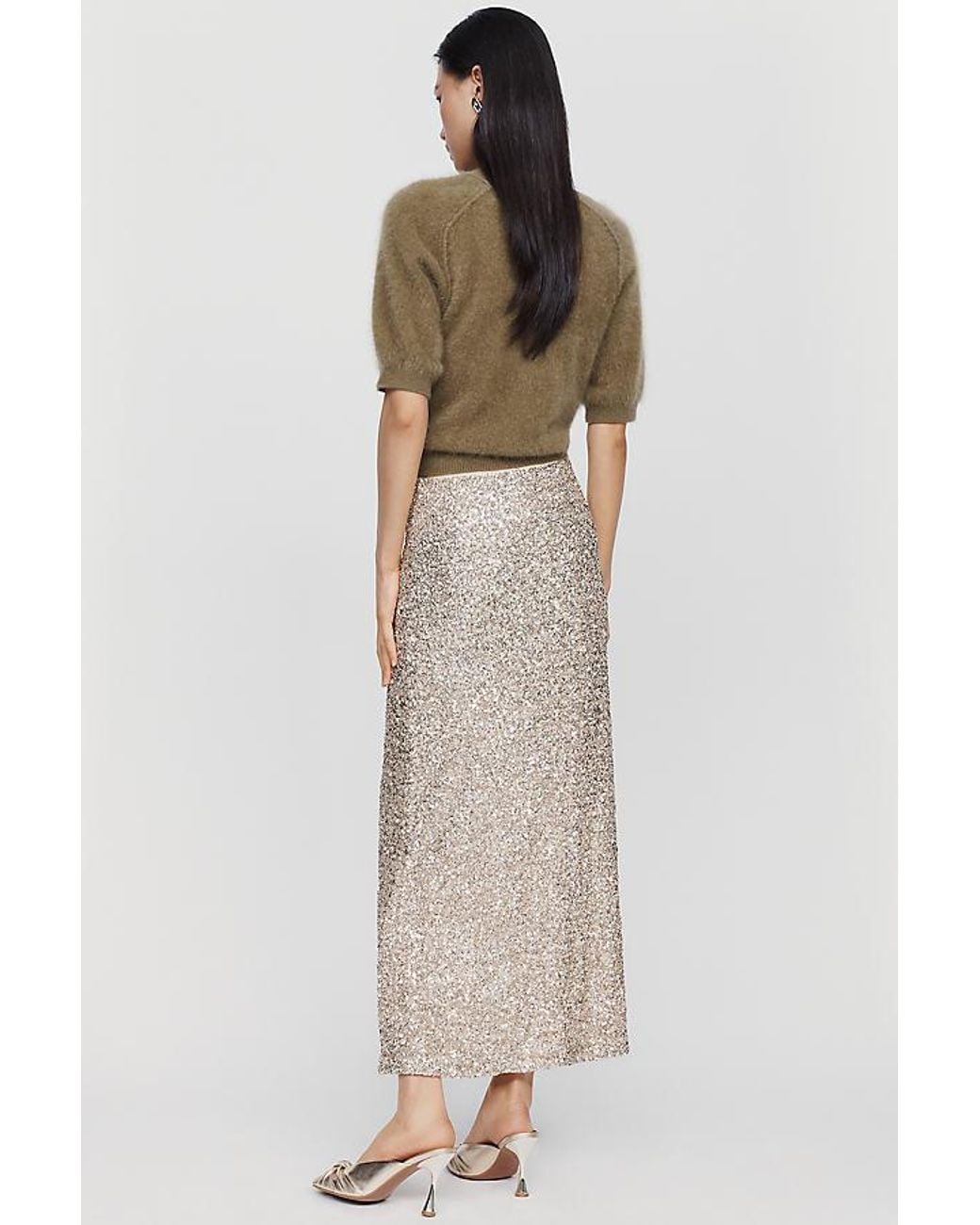 By Anthropologie Gray The Tilda Maxi Slip Skirt: Sequin Edition