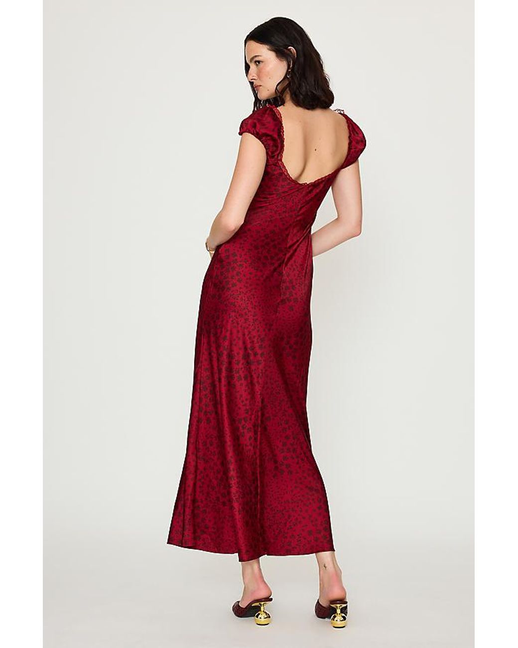 Bardot Red Stasia Floral Satin Maxi Slip Dress