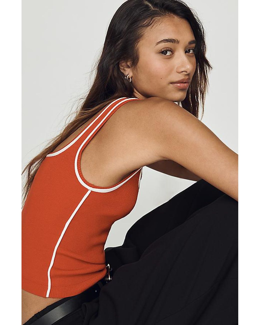 Maeve Blue Square-Neck Logo Knit Tank Top