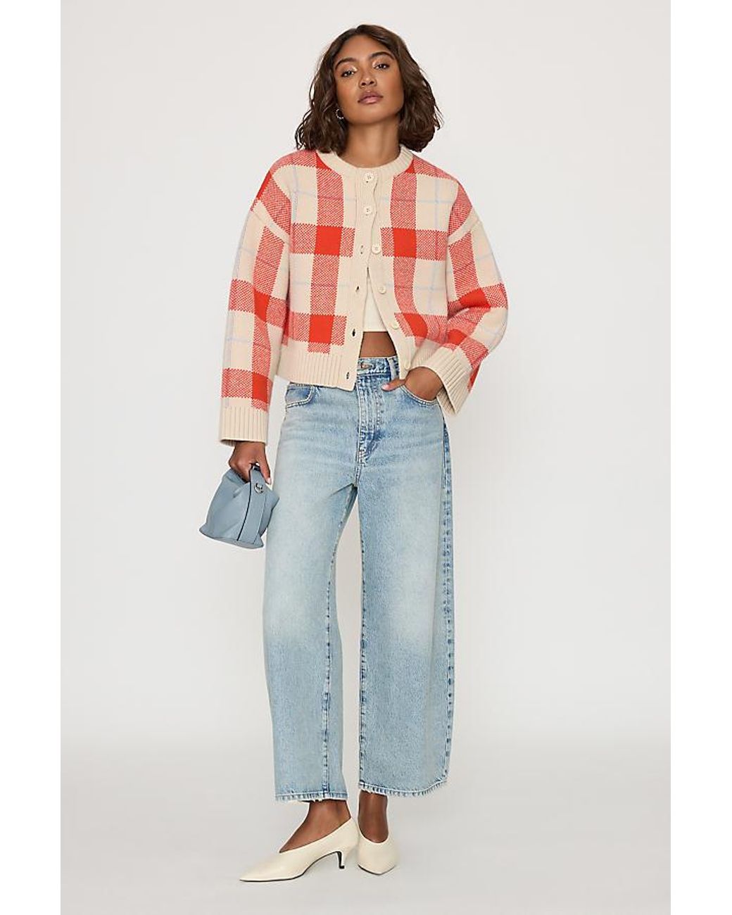 The Tiny Big Sister Red 100% Wool Check Cardigan