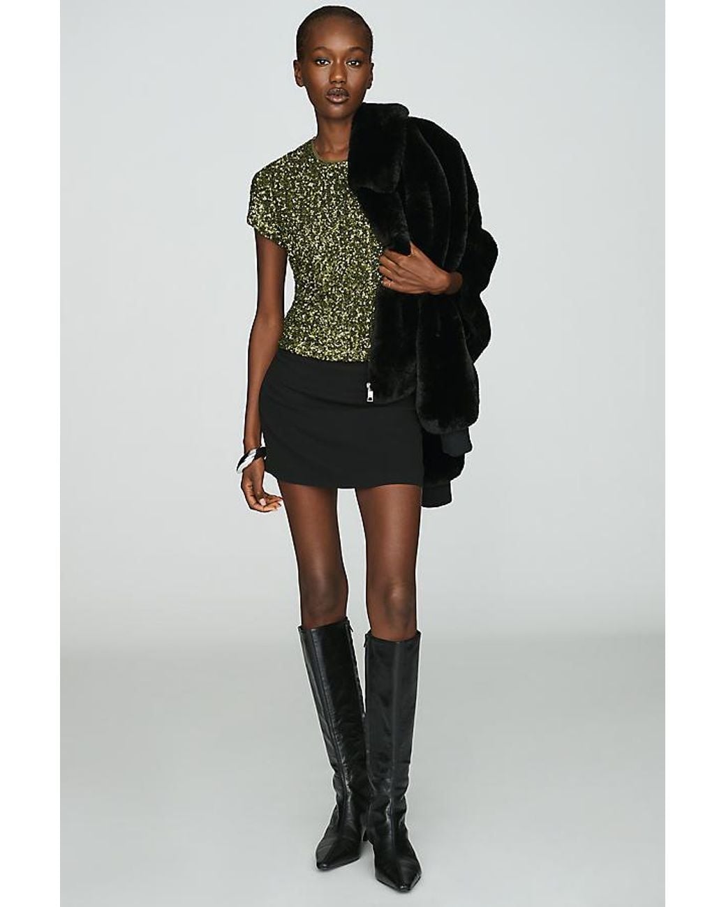 Maeve Black Sequin Muscle T-Shirt