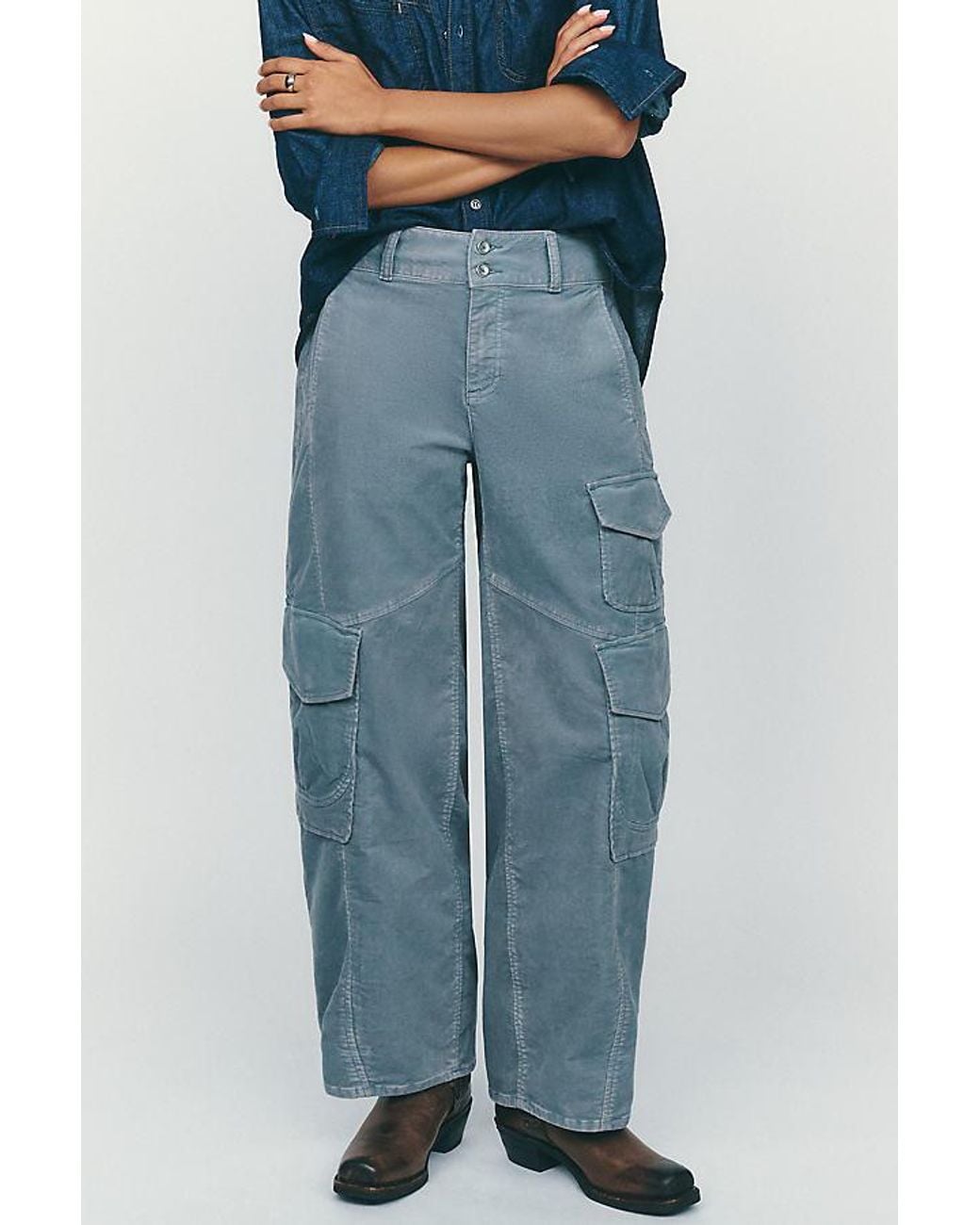 Pilcro Blue Aero Corduroy Wide-Leg Cargo Pants By