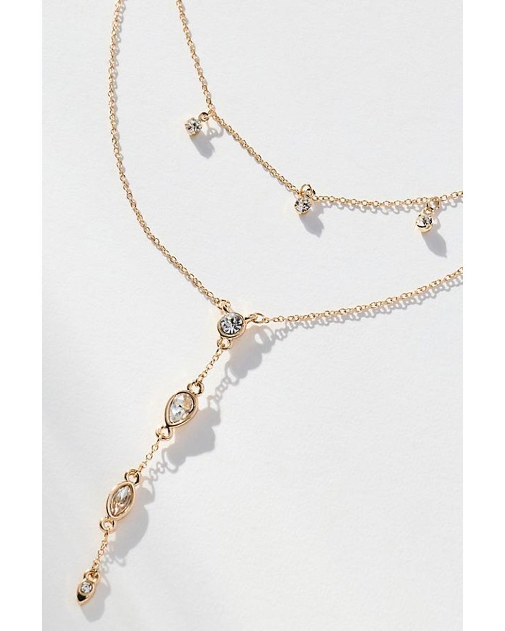 By Anthropologie White Crystal Lariat Layered Necklace