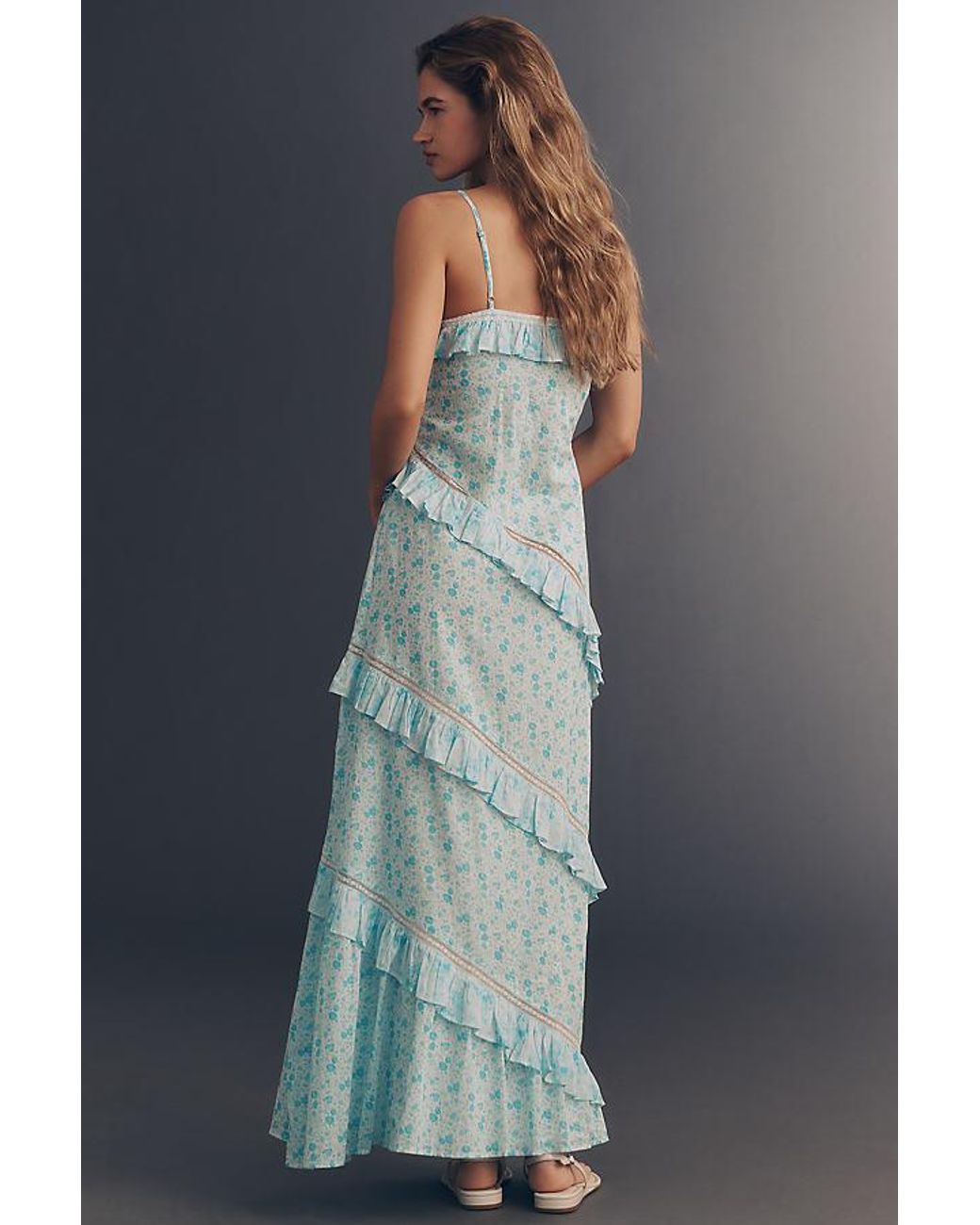 Amy Jane London Blue Marilyn Ruffle Maxi Dress