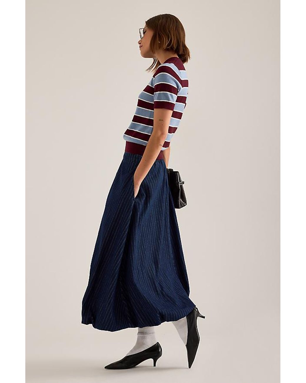 By Anthropologie Blue Denim Midi Bubble Skirt