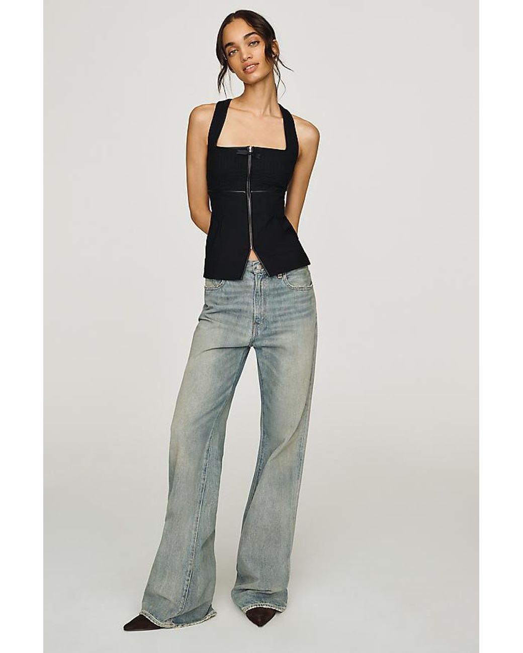 By Anthropologie Black Sleeveless Zip-Up Top