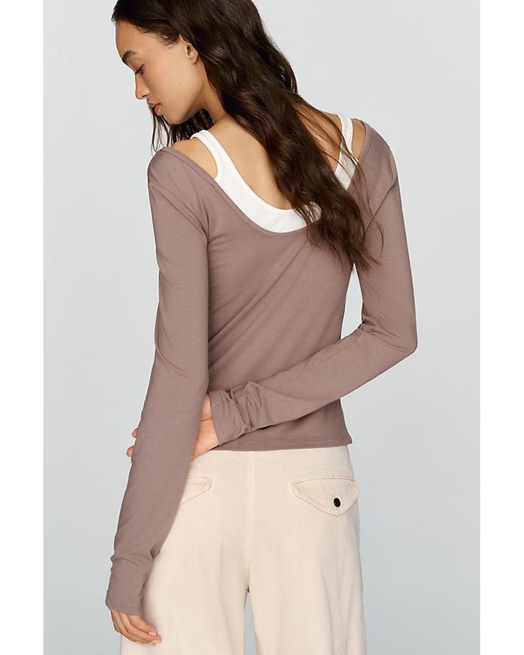 By Anthropologie Brown 100% Cotton Layered Ribbed Top