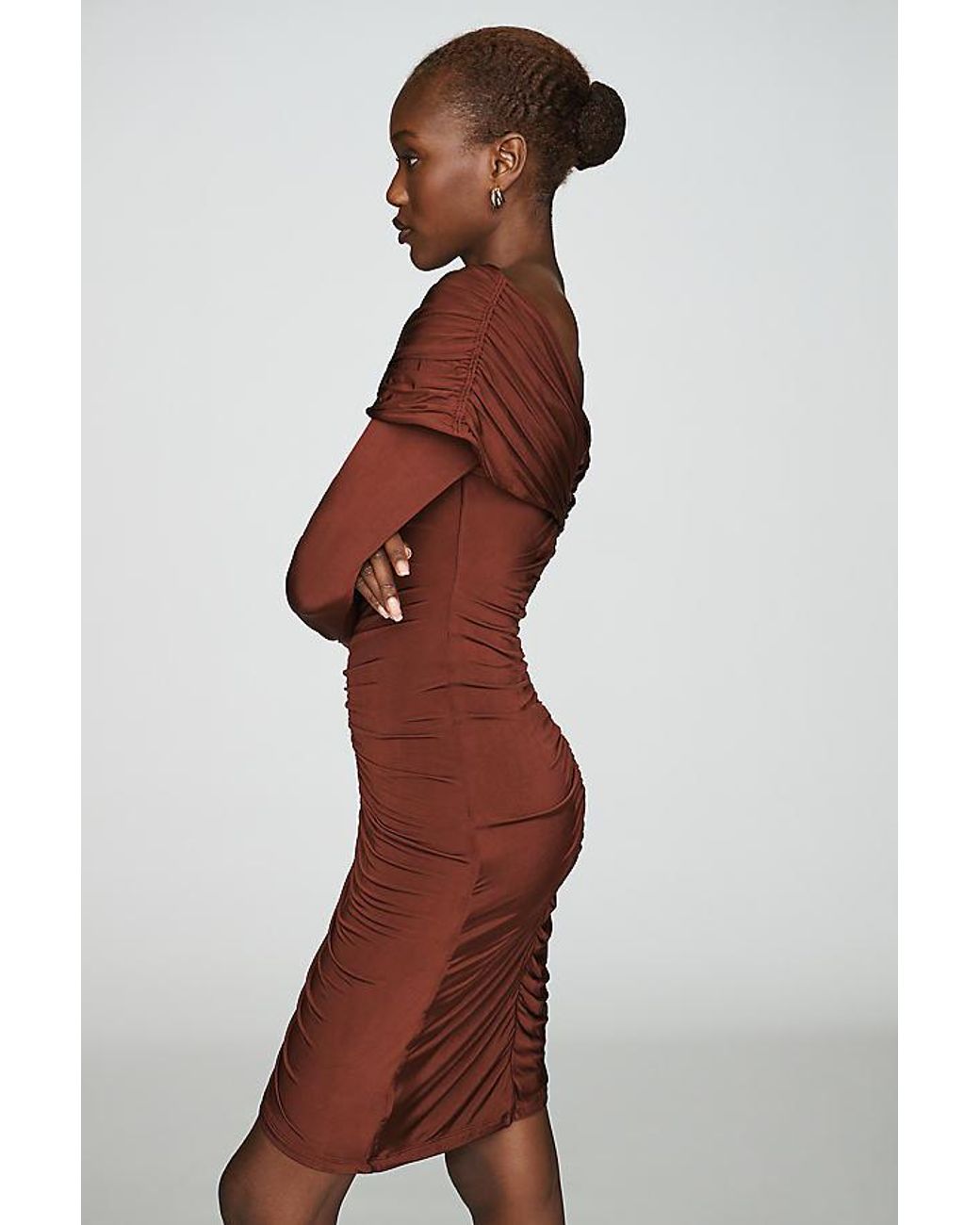 Maeve Red Ruched Mini Dress