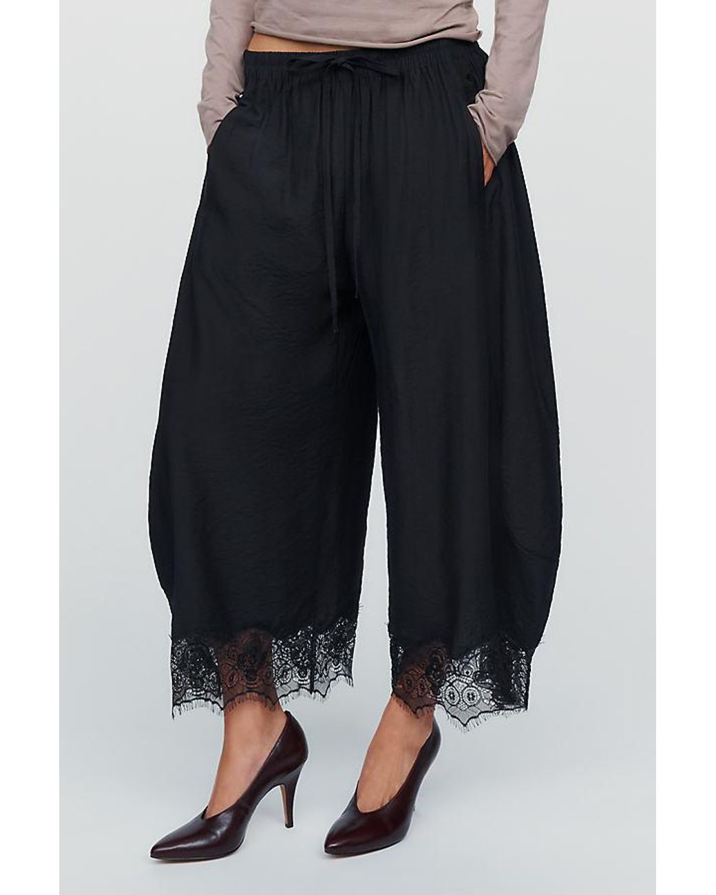By Anthropologie Blue Reverie Cropped Lace-Hem Trousers