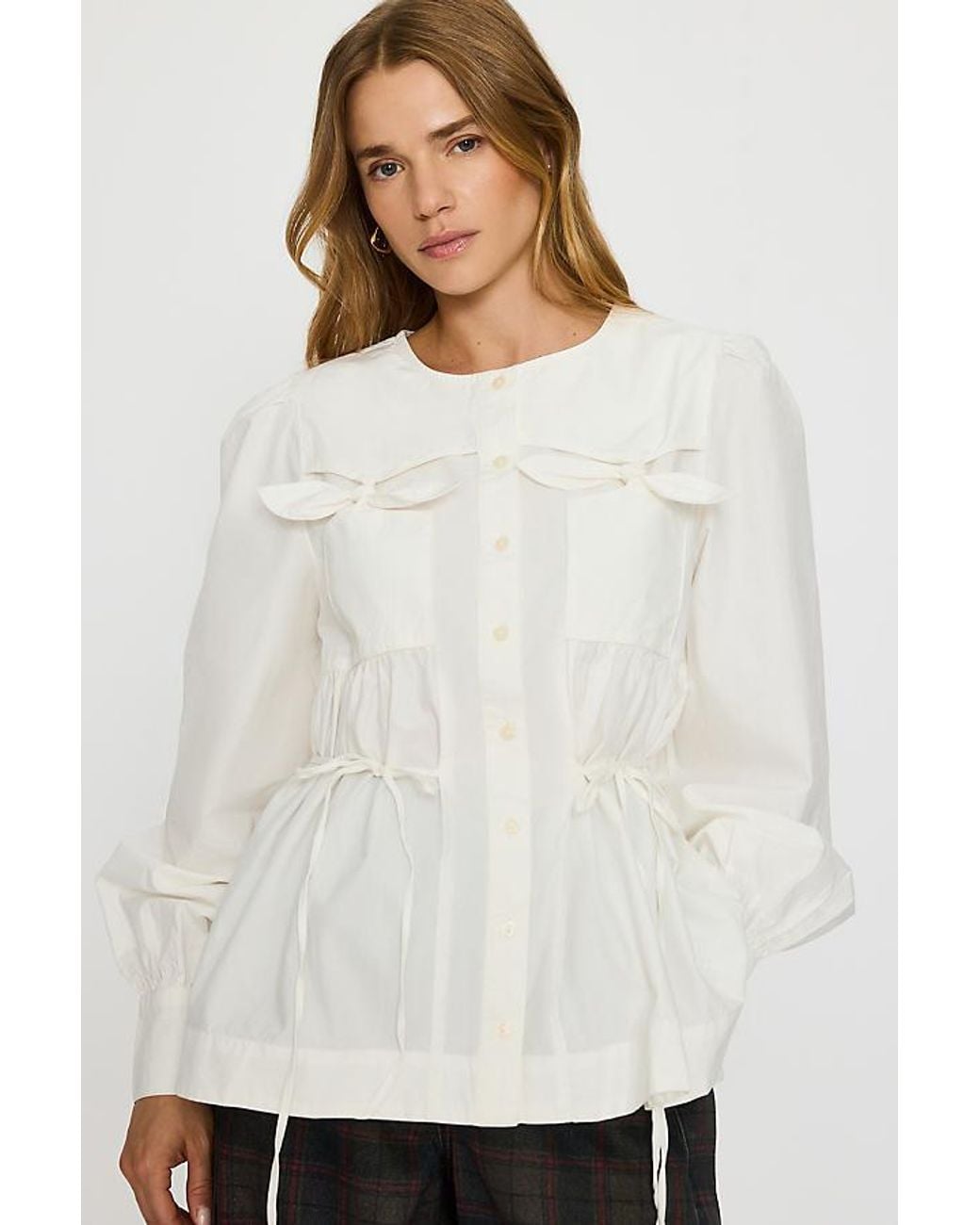 Damson Madder White Lettie 100% Cotton Bow Blouse