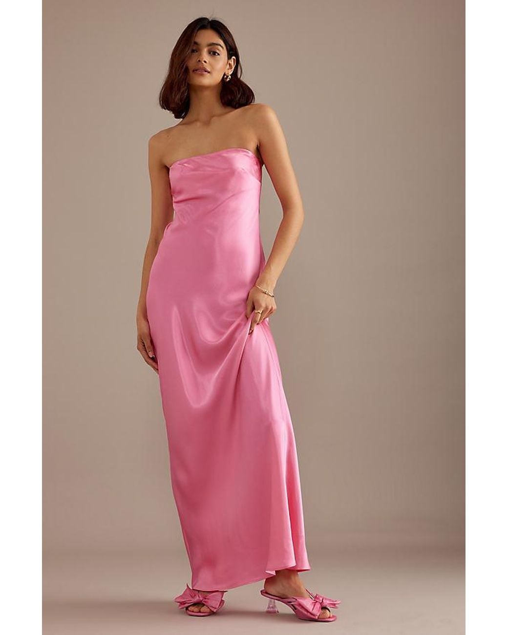 by anthropologie strapless satin maxi slip dress Fleur Strapless Satin Maxi Slip Dress