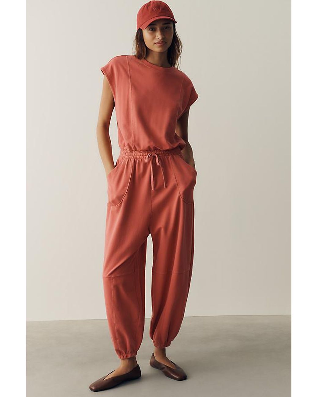 Daily Practice Red Short Sleeve Knit Jumpsuit