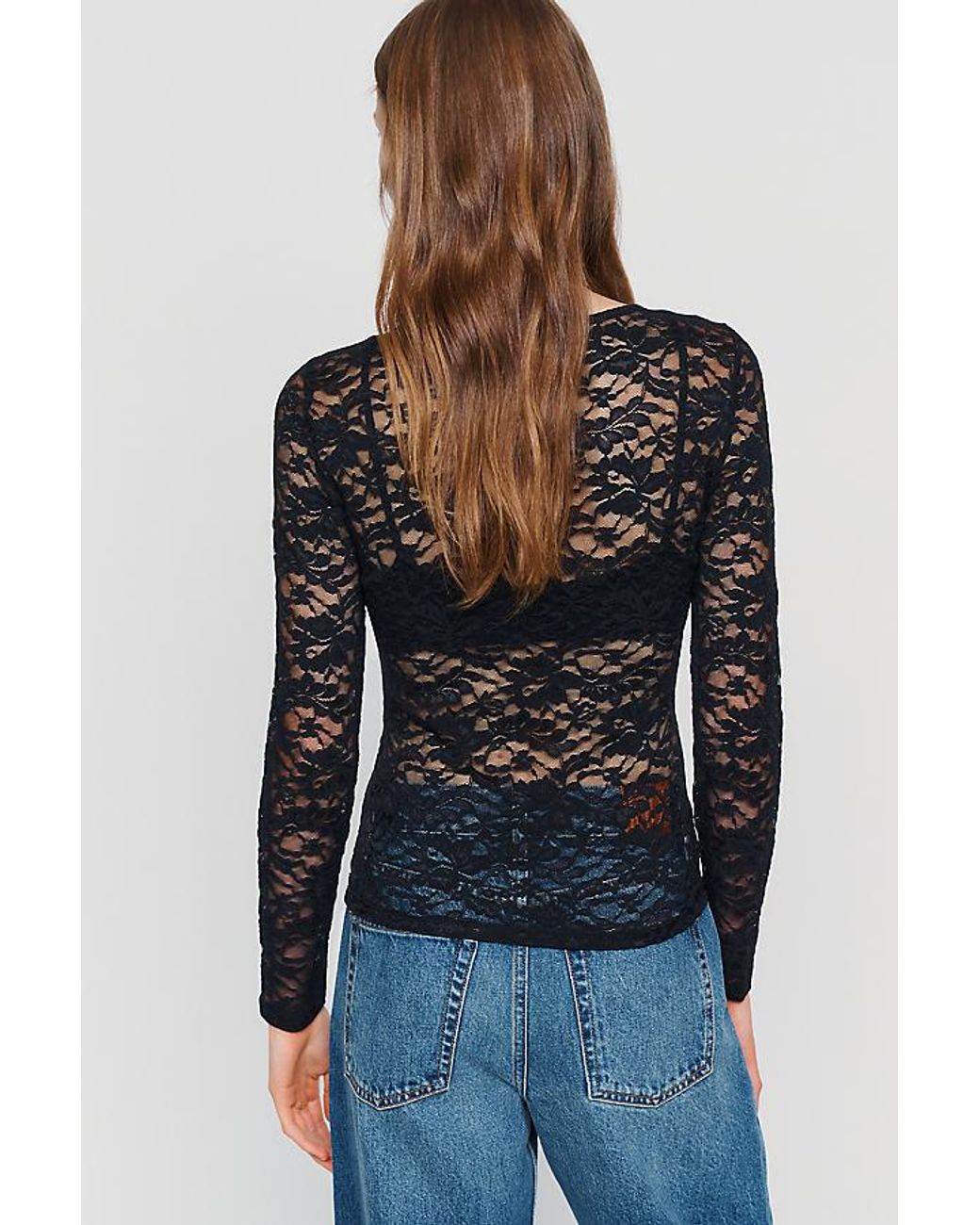 By Anthropologie Gray Long-Sleeve Lace Top