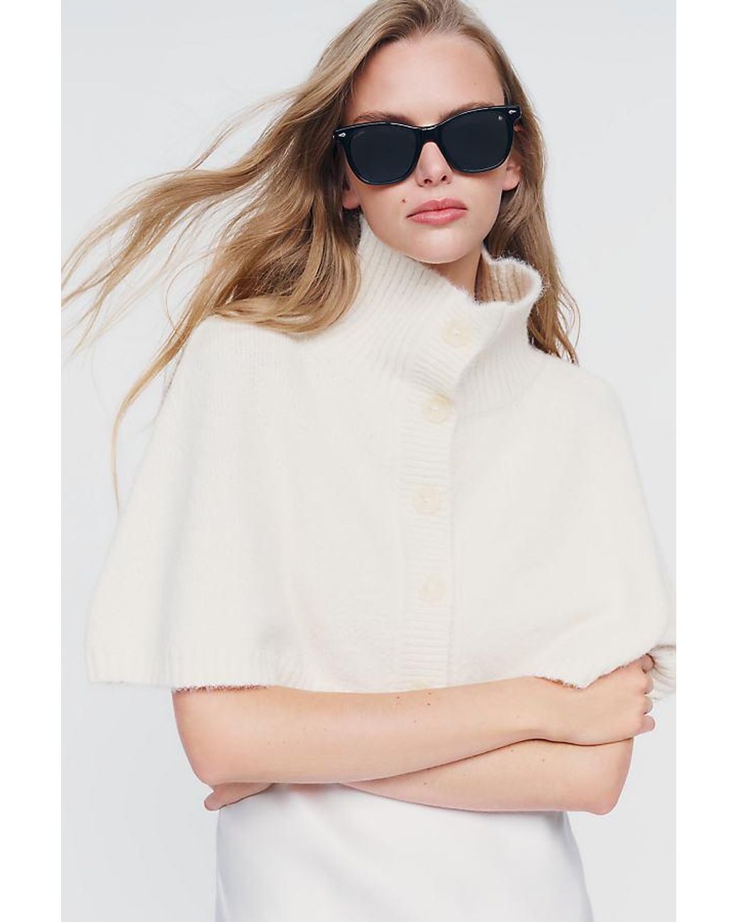 By Anthropologie Natural Cropped Funnel-Neck Poncho