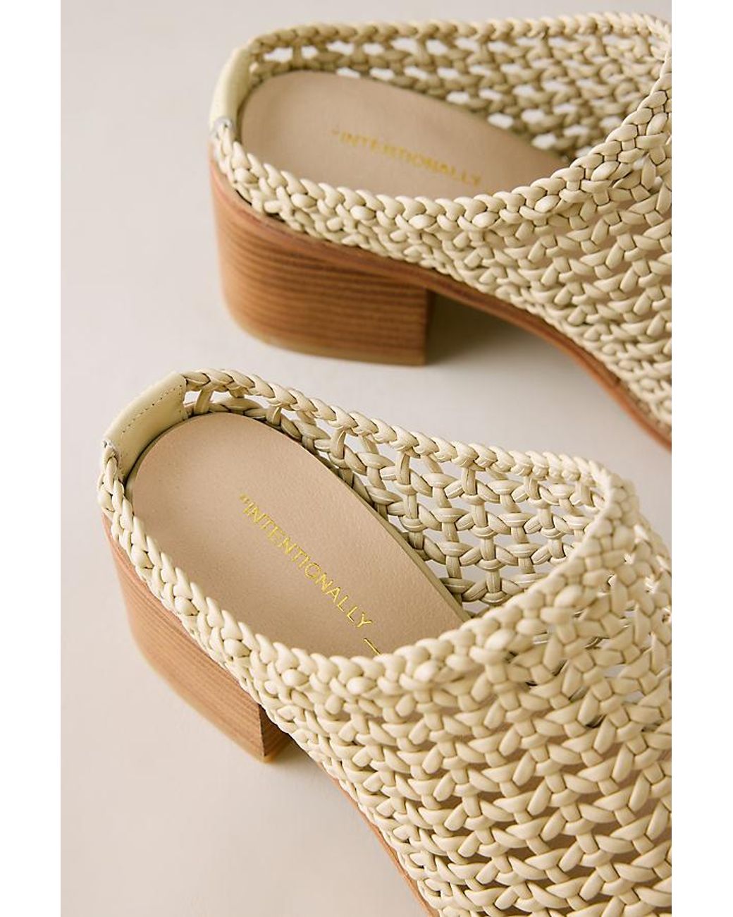 INTENTIONALLY ______ Natural Caps Woven Heeled Mules