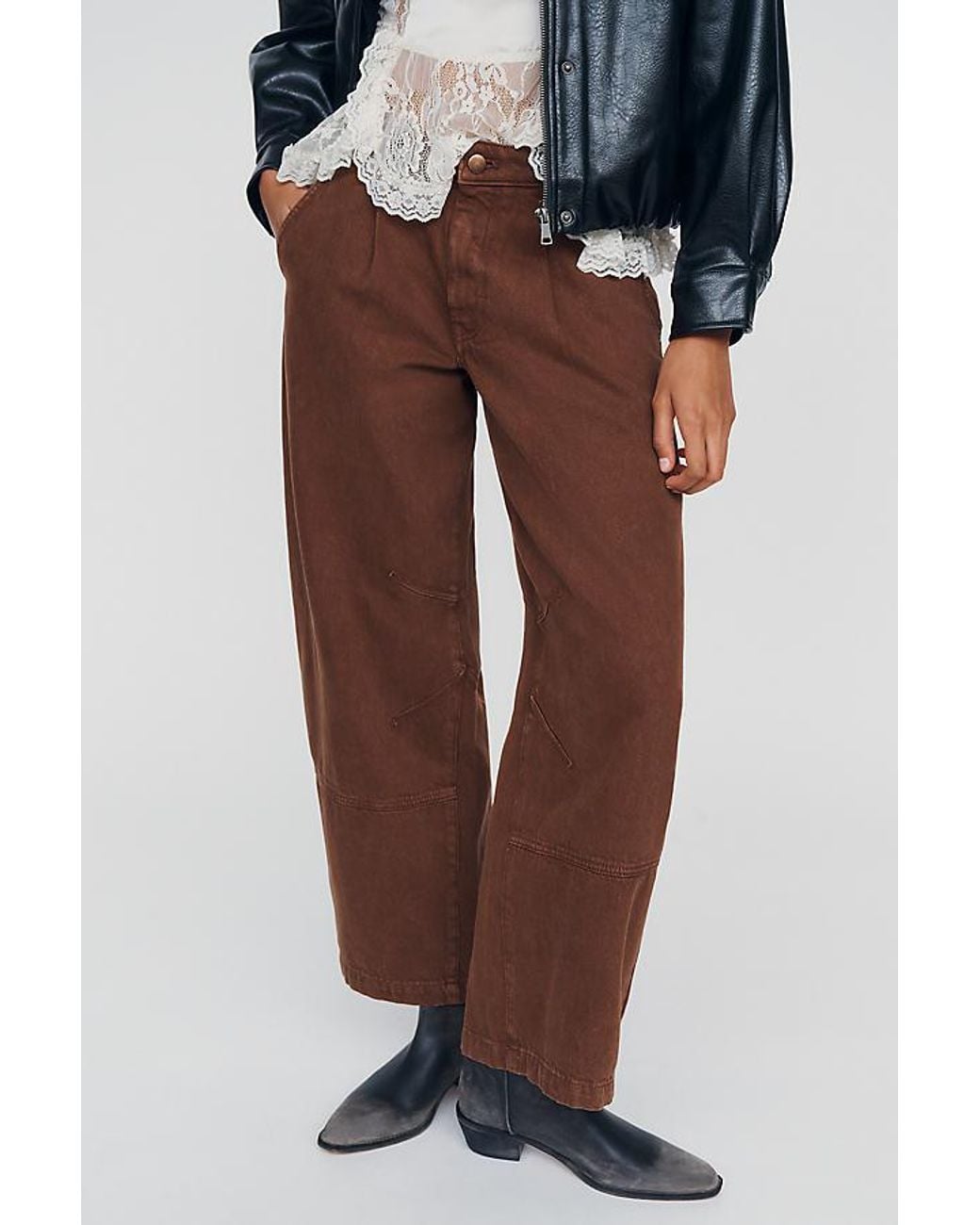 Pilcro Blue Elmira Mid-Rise Pleated Bow Barrel Jeans
